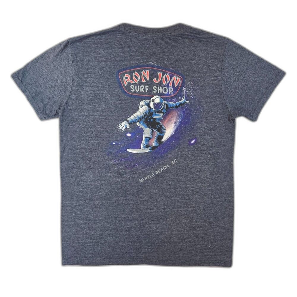 Ron Jon Surf Shop Space Surfer Astronaut T-Shirt Myrtle Beach SC Men Graphic Tee